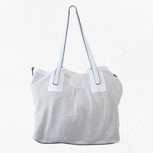 Lily and Ivy White Perforated Tote Bag with Removable Crossbody Strap and Pouch